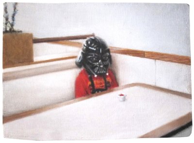 Boy in Darth Vader Mask with Portion of Ketchup